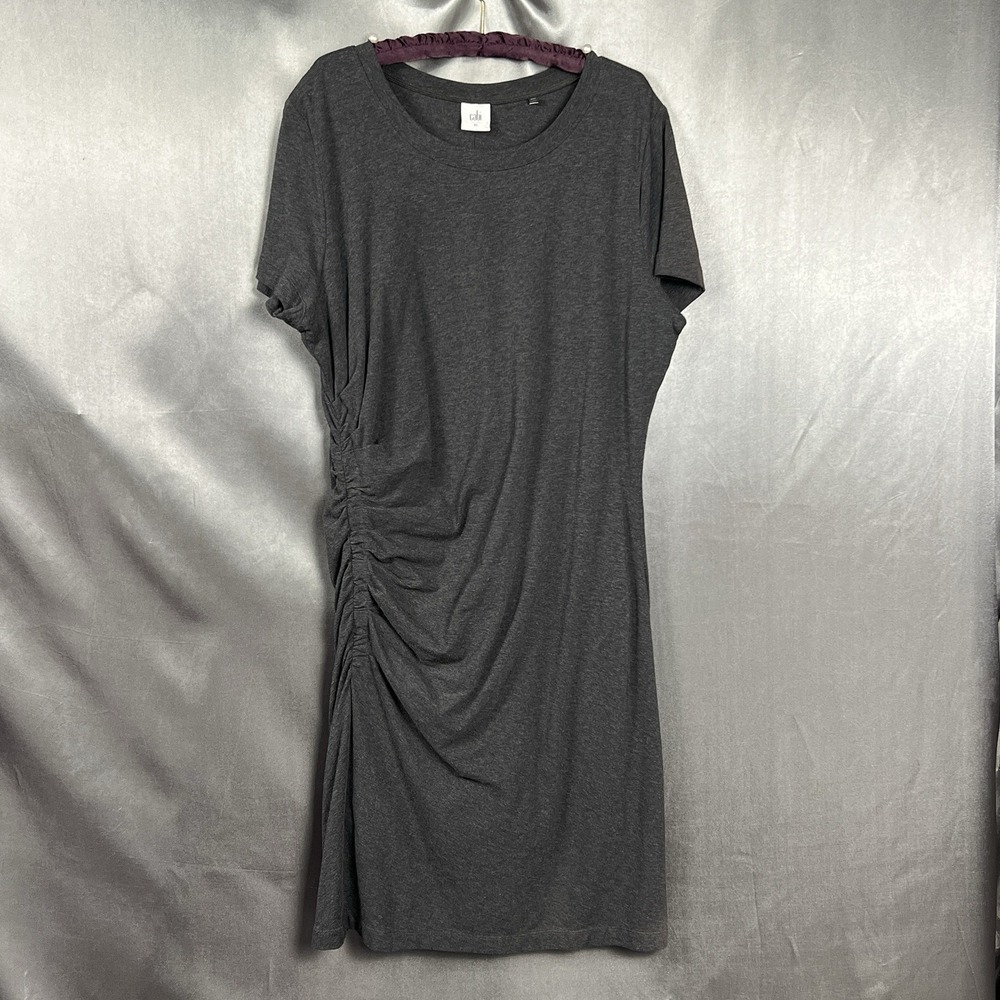 Cabi Weekend Dress Womens XL Ruched Short Sleeve T Shirt Dress Mini Gray Cotton